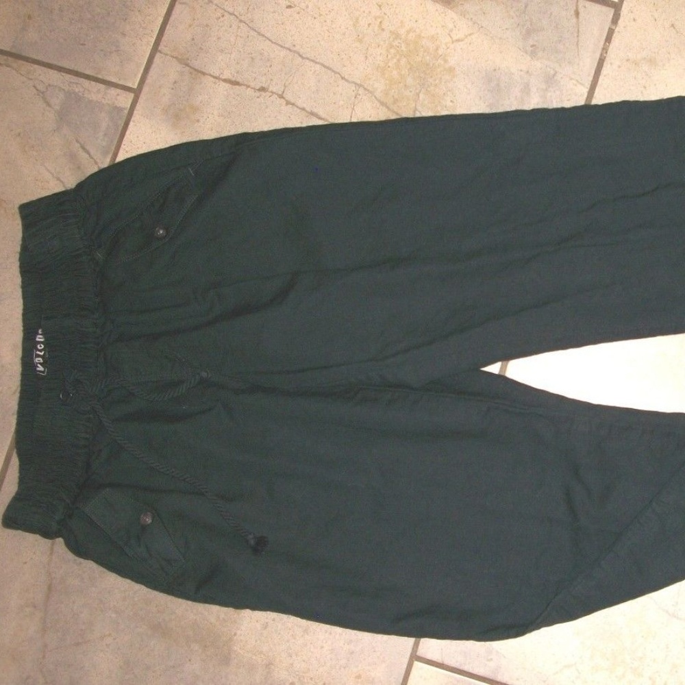 Volcom Dark Green Casual Linen Beach Pants Slacks
